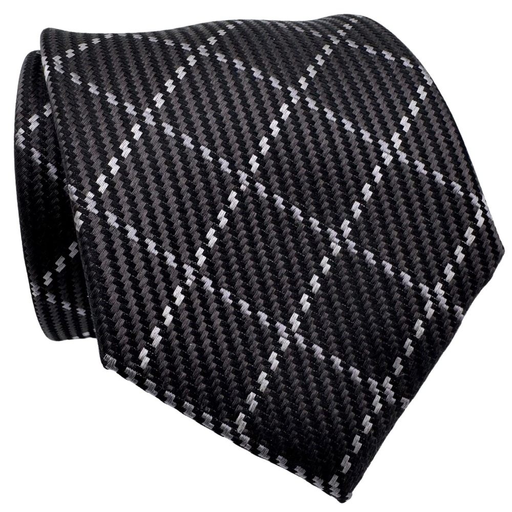 Sean John Men's Neck Tie 100%‎ Silk Plaid Check Black Gray Classic Dark Academia